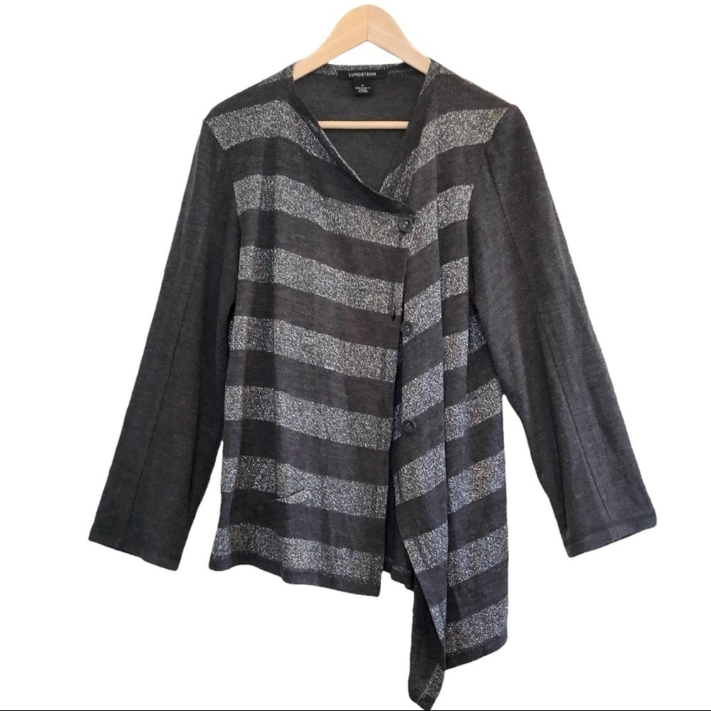 🌈 6/$60, Lundstrom Open Front, Asymmetrical Sweater/Cardigan, Grey, Size 10